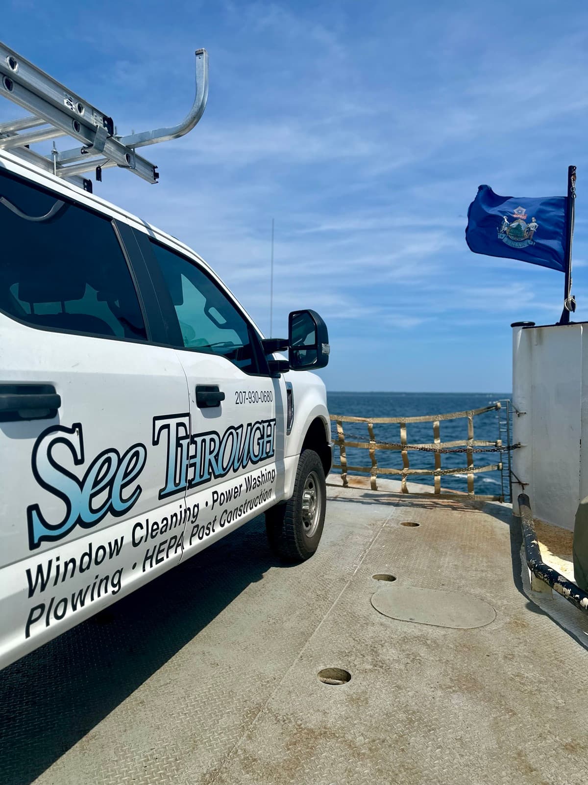 See Through truck riding the Islesboro ferry